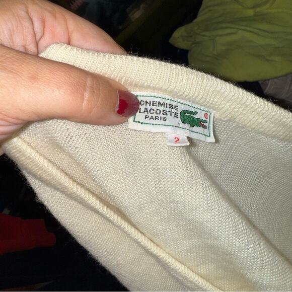 VNTG LACOSTE wool classic quiet luxury Women's Cream Sweater 2 - Picture 2 of 4